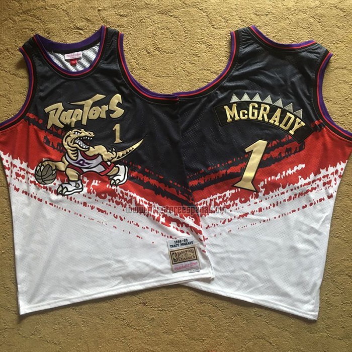 Camiseta Toronto Raptors Tracy Mcgrady NO 1 Mitchell & Ness Negro Rojo